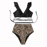 Black Leopard High Waisted Bikini Set