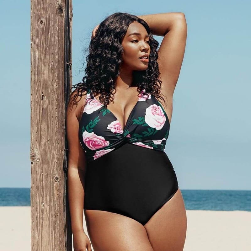 Black Floral One-piece Plus Size Swimsuit