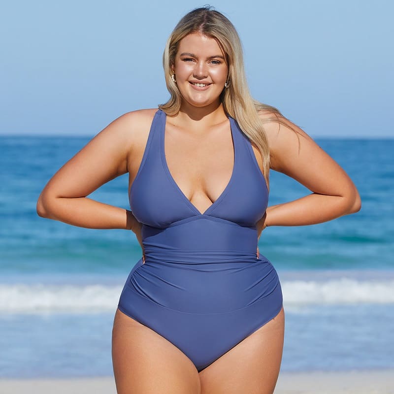 Blue Cross Back Plus Size One-piece Swimsuit