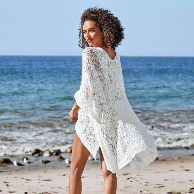 Creamy Lace-up Crochet Cover-up