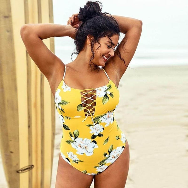 Yellow plus size hot sale one piece swimsuit