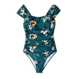 Green And Floral One-piece Swimsuit