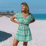 Green Geometric Dolman Sleeve Cover-Up Dress