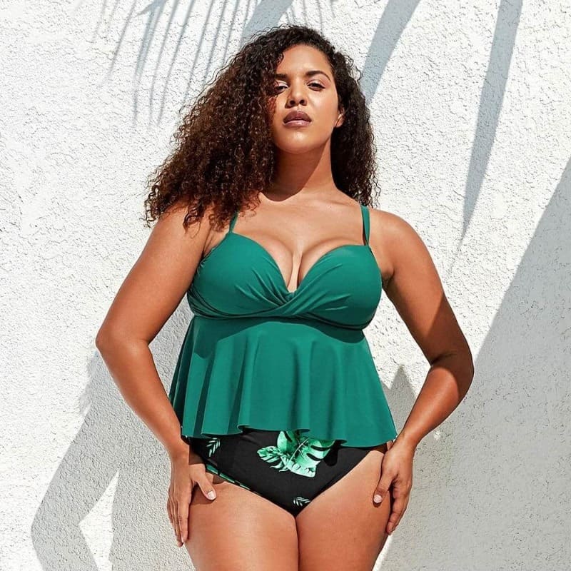 Green High Waisted Plus Size Bikini Set