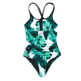 Green Leaves Print One-piece Swimsuit