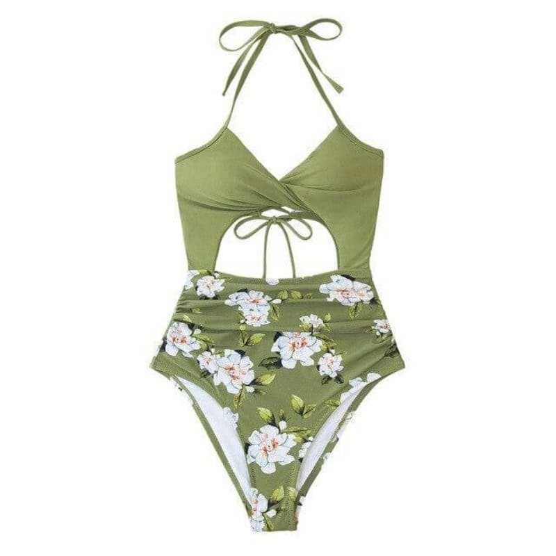 Green One-piece Cut-out Swimsuit