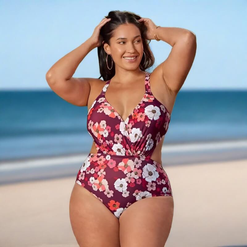 Mahogany Floral Plus Size One-piece Swimsuit