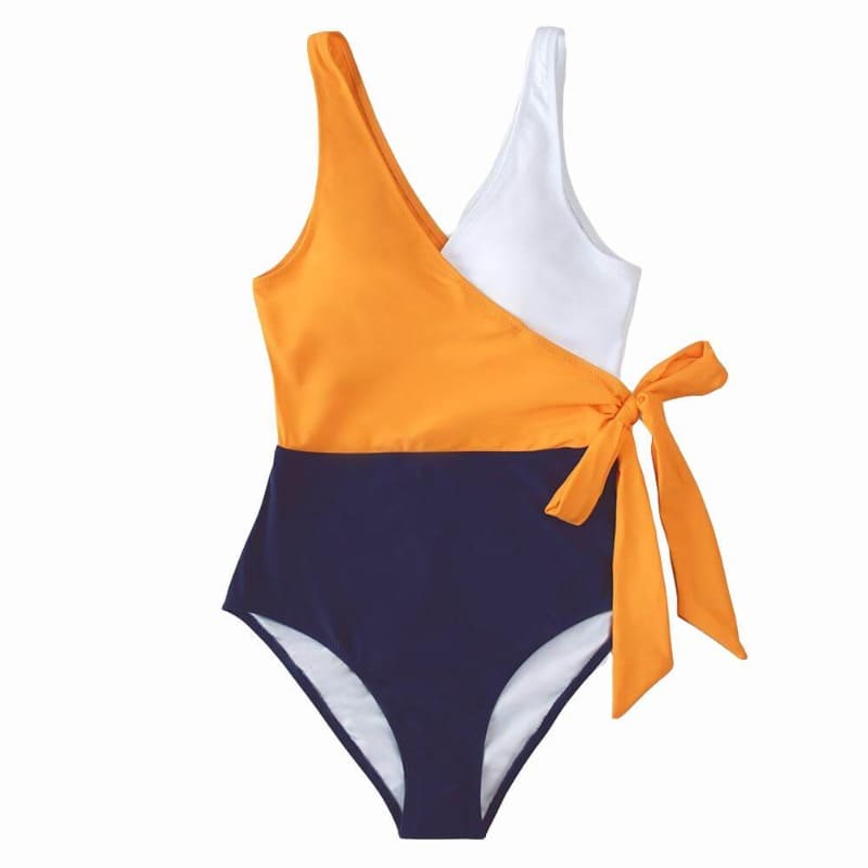 Orange Lace-up One-piece Swimsuit