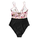 Pink Floral Twist-front V-neck One-piece Swimsuit