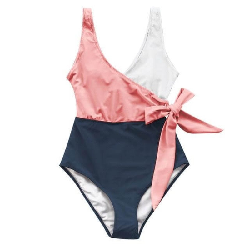 Pink Lace-up One-piece Swimsuit