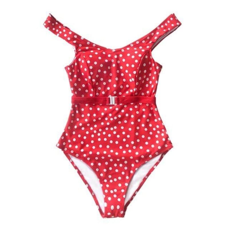 Polka Dot Belted One-piece Swimsuit