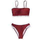 Red Ruffled Bandeau Low Waisted Bikini Set