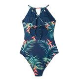 Teal Floral Halter One-piece Swimsuit