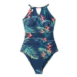 Teal Floral Halter One-piece Swimsuit