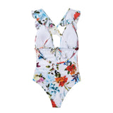 White Floral Deep V-Neck One-piece Swimsuit