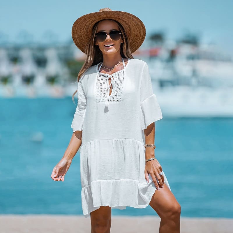 White Tassel Tie Front Cover-up Dress