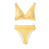 Yellow Scalloped High Waisted Bikini Set