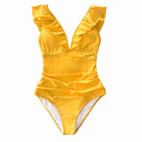 Yellow V-neck One-piece Swimsuit