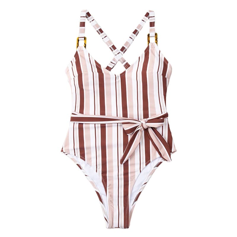 Striped Belted One-piece Swimsuit