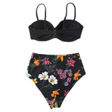Black Floral High Waisted Bikini Set