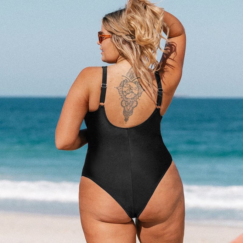 Black Mesh Plus Size One-piece Swimsuit