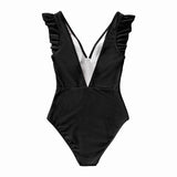 Black Ruffled One-piece Swimsuit