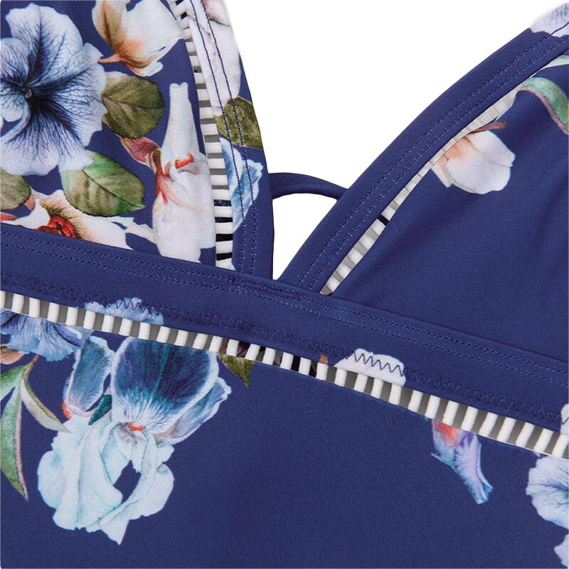 Blue Floral Lace-up One-piece Swimsuit