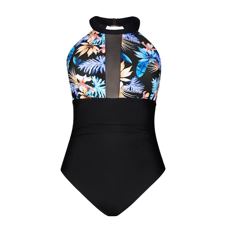 Floral High Neck One-piece Plus Size Swimsuit