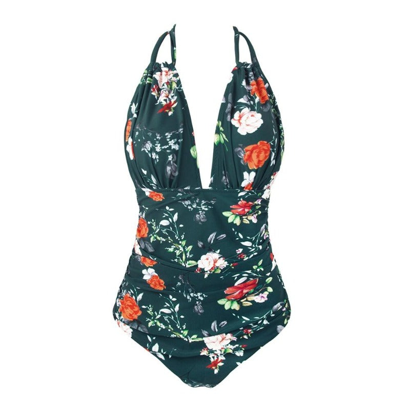 Floral Lace-up One-piece Swimsuit