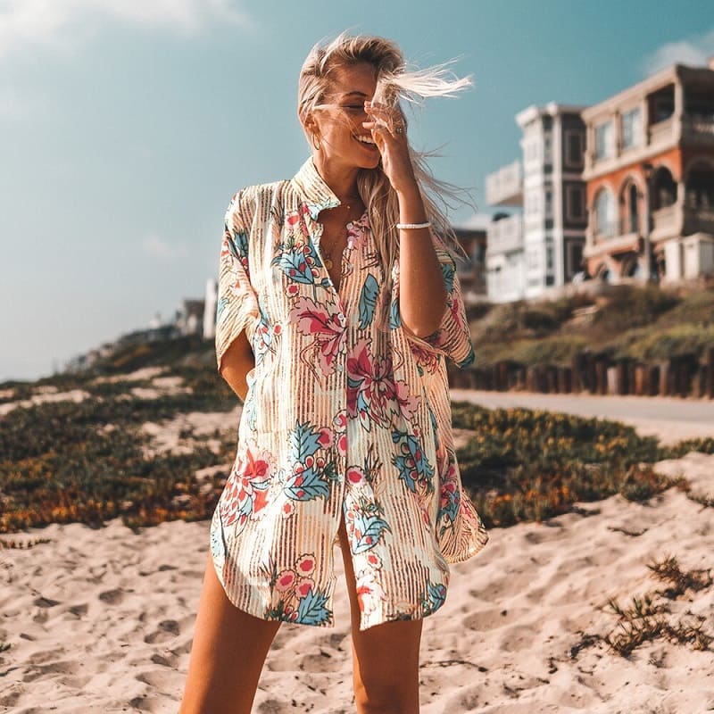 Floral Print Buttoned Bikini Cover-up