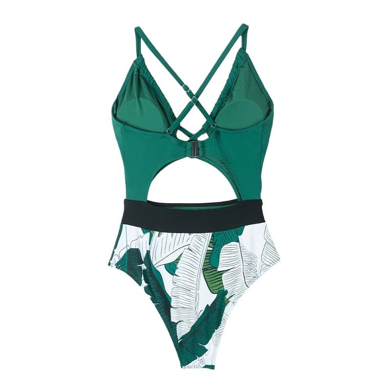 Green Leafy Front Twisted One-piece Swimsuit