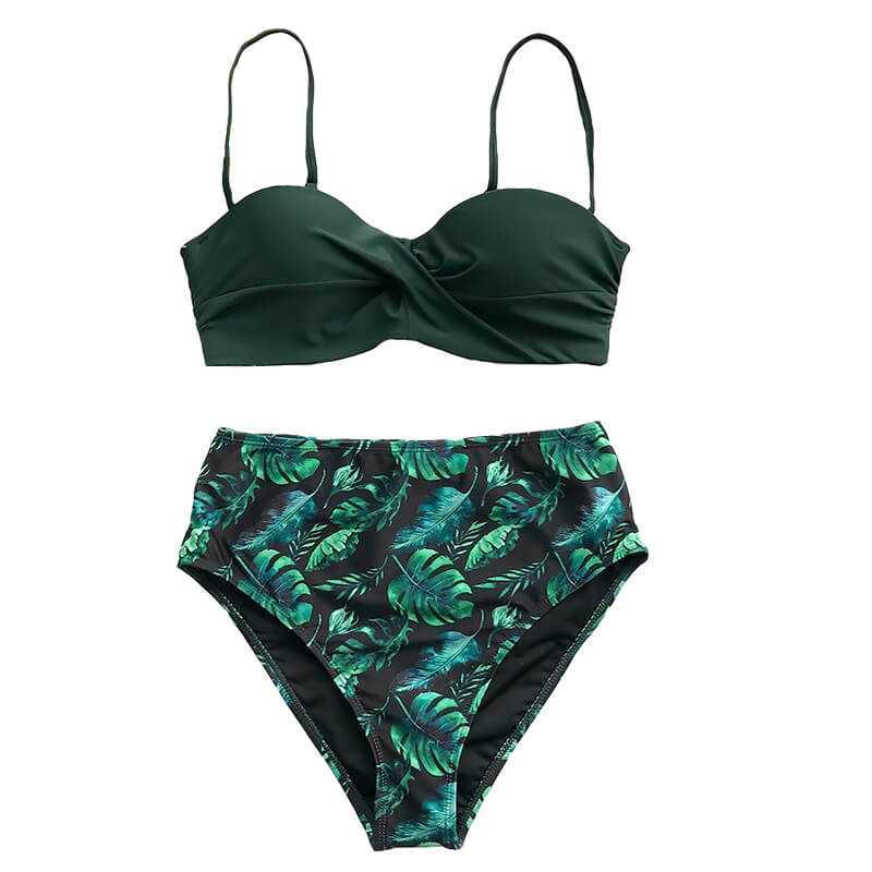 Green Leafy High Waisted Bikini Set