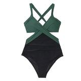 Green Push-up V-neck One-piece Swimsuit