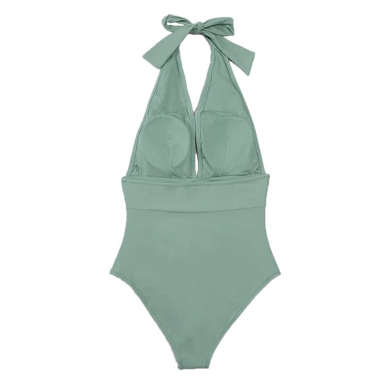 Green Ruched Halter One-piece Swimsuit