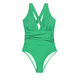 Green V-neck Plus Size One-piece Swimsuit