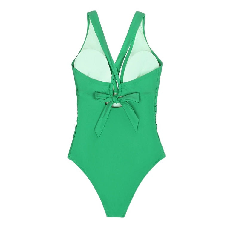 Green V-neck Plus Size One-piece Swimsuit