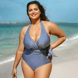 Halter Belted Plus Size One-piece Swimsuit