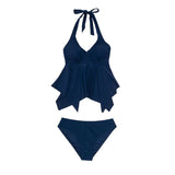 Navy Blue Halter Low Waisted Bikini Set