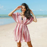 Pink Belted V-neck Kimono Cover-up