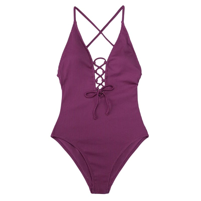 Purple Front Lace-up One-piece Swimsuit