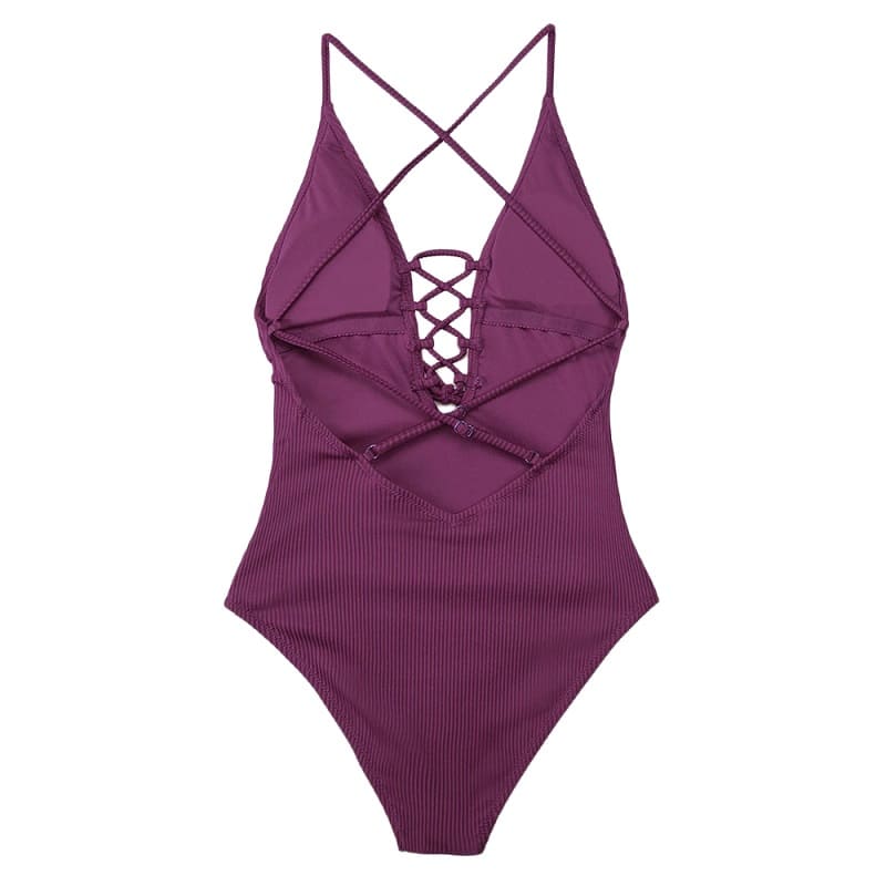 Purple Front Lace-up One-piece Swimsuit