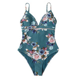 Teal Floral Lace-up One-piece Swimsuit