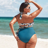 Teal Halter Plus Size One-piece Swimsuit