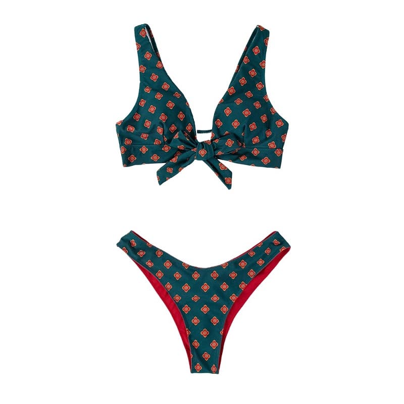 Teal Reversible Bottom Low Waisted Bikini Set