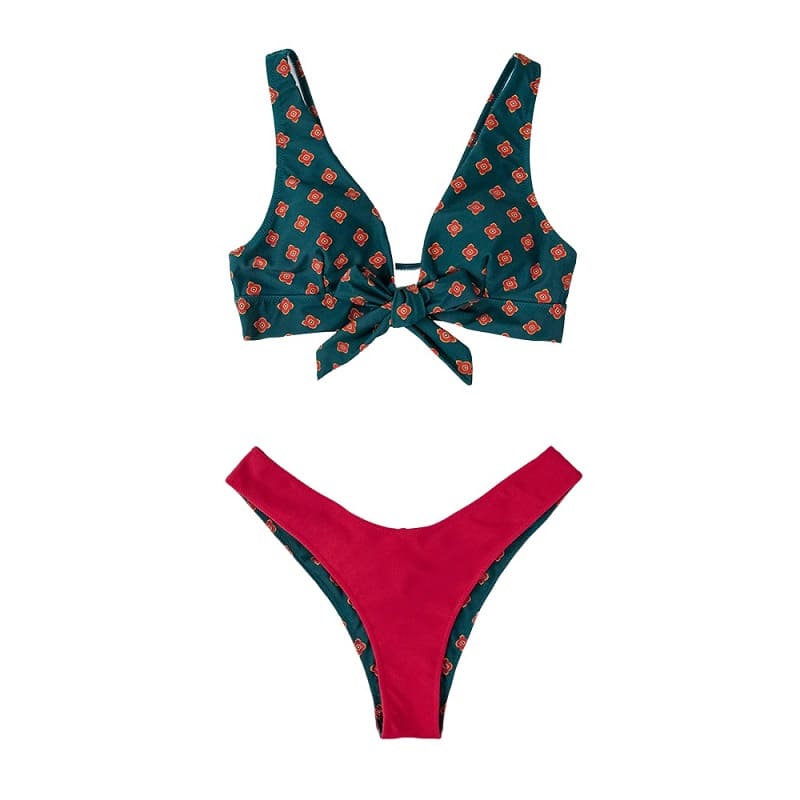 Teal Reversible Bottom Low Waisted Bikini Set