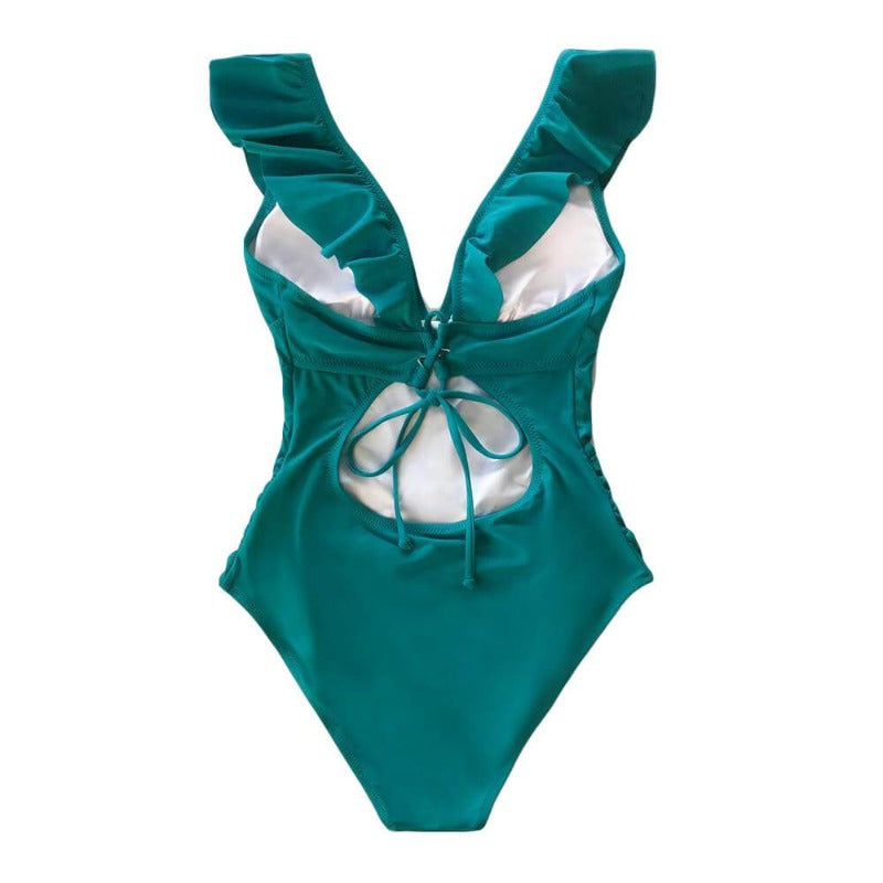 Teal V-neck One-piece Swimsuit