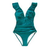 Teal V-neck One-piece Swimsuit