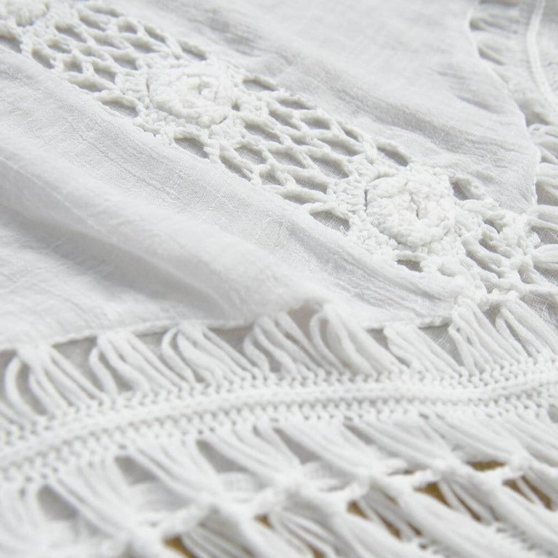 White Crochet Tassel Cover-up